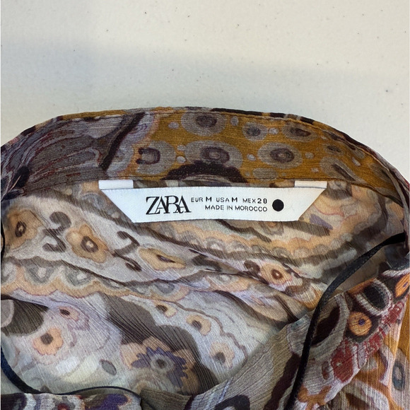 Zara Forest Fairy Dress Womens Size M Sheer Brown Floral Festival Ruffle Whimsy - Picture 5 of 9